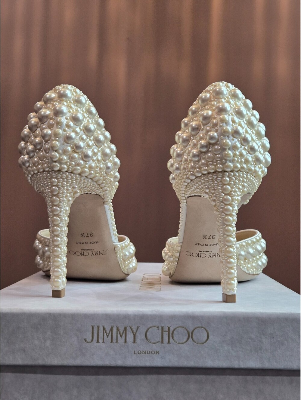 JIMMY CHOO Sabine 85 Satin All Over Pearls Heels Pumps Size 37.5, Original Box - Picture 7 of 11